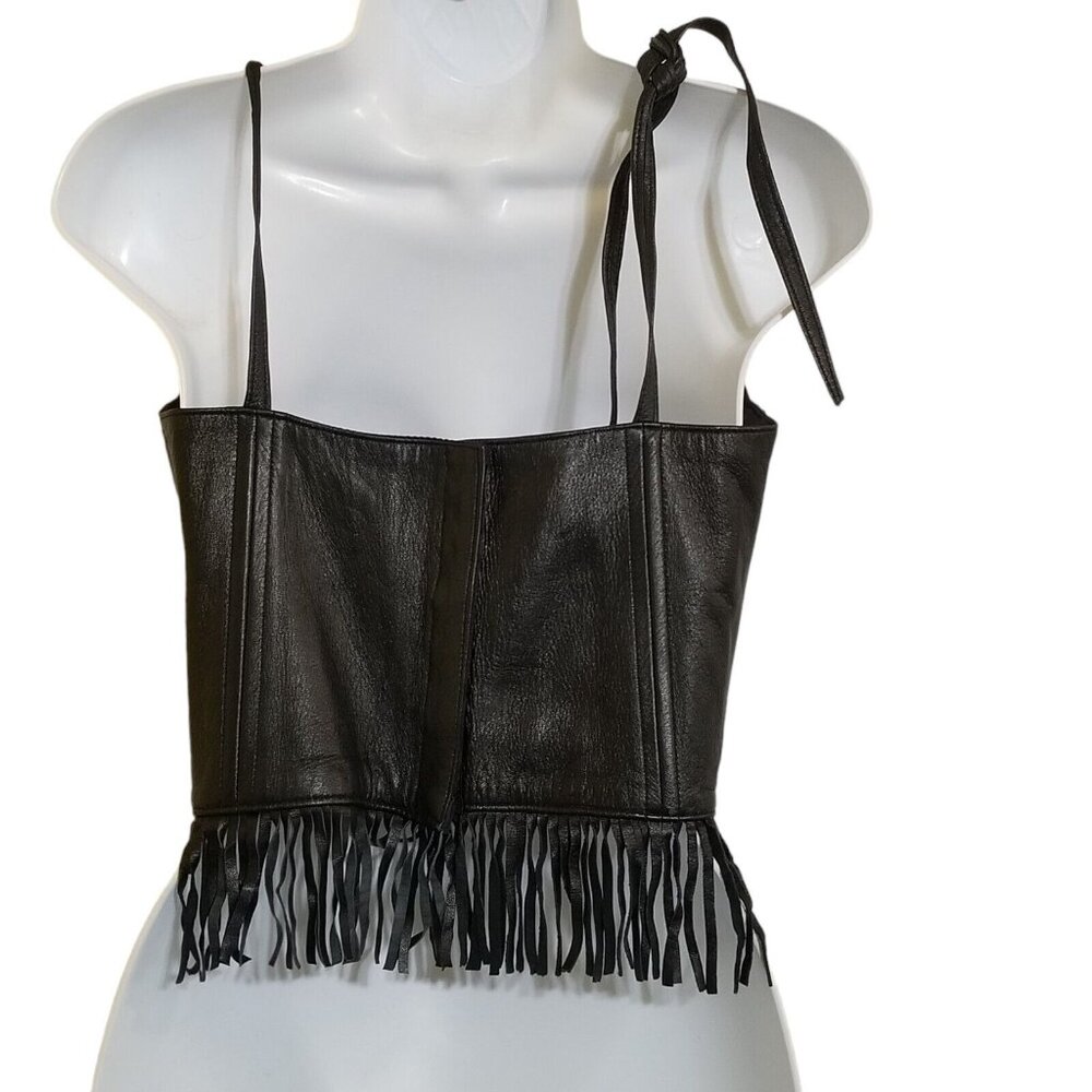 Bikers Choice Vtg  Fringe Crop Top S Black Festival Boho Biker - Picture 4 of 10